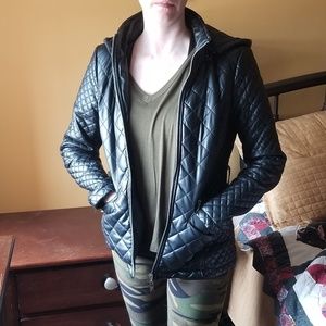 Faux leather hooded jacket